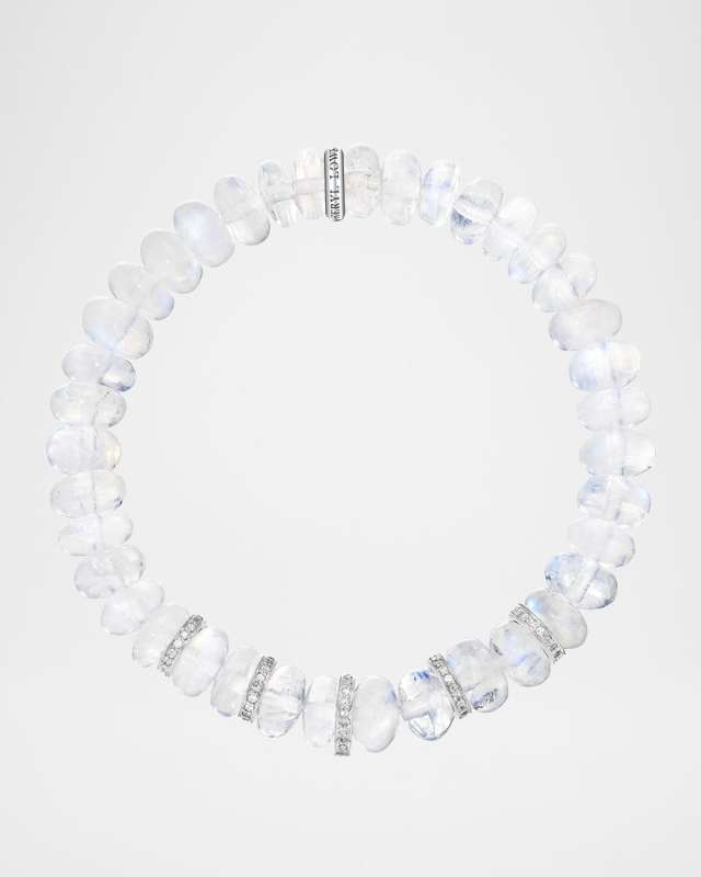 Rainbow Moonstone Bead Bracelet with Diamond Rondelles